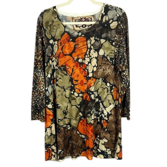 Amma Vibrant Orange and Brown Relaxed Graphic Tunic Size Medium - Picture 1 of 8